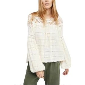 FREE People Someday Off the Shoulder Pointelle Sweater Size Medium Oversized